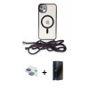 MARSİLYAN™- iPhone 11 Kılıf Eksen Özel Seri - Siyah 3D Antistatik Hayalet Cam Ekran Koruyucu + Pers Alüminyum Kamera Lens - GI