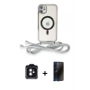 MARSİLYAN™- iPhone 11 Kılıf Eksen Özel Seri - Siyah 3D Antistatik Hayalet Cam Ekran Koruyucu + PVD Metal Kamera Lens - SH