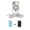 MARSİLYAN™- iPhone 11 Kılıf Eksen Özel Seri - Siyah 3D Antistatik Hayalet Cam Ekran Koruyucu + Neon Fosforlu Kamera Lens - YL