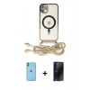 MARSİLYAN™- iPhone 11 Kılıf Eksen Özel Seri - Siyah 3D Antistatik Hayalet Cam Ekran Koruyucu + Neon Fosforlu Kamera Lens - YL