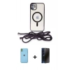 MARSİLYAN™- iPhone 11 Kılıf Eksen Özel Seri - Siyah 3D Antistatik Hayalet Cam Ekran Koruyucu + Neon Fosforlu Kamera Lens - YL