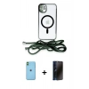 MARSİLYAN™- iPhone 11 Kılıf Eksen Özel Seri - Siyah 3D Antistatik Hayalet Cam Ekran Koruyucu + Neon Fosforlu Kamera Lens - YL