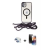 MARSİLYAN™- iPhone 11 Kılıf Eksen Özel Seri - Siyah 3D Antistatik Mat Seramik Nano Ekran Koruyucu + Pers Alüminyum Kamera Lens - GI