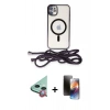 MARSİLYAN™- iPhone 11 Kılıf Eksen Özel Seri - Siyah 3D Antistatik Mat Seramik Nano Ekran Koruyucu + Raze Metal Kamera Lens - KI