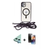 MARSİLYAN™- iPhone 11 Kılıf Eksen Özel Seri - Siyah 3D Antistatik Mat Seramik Nano Ekran Koruyucu + Mavi Raze Metal Kamera Lens