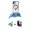 MARSİLYAN™- iPhone 11 Kılıf Eksen Özel Seri - Siyah 3D Antistatik Mat Seramik Nano Ekran Koruyucu + Mavi Raze Metal Kamera Lens