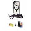 MARSİLYAN™- iPhone 11 Kılıf Eksen Özel Seri - Siyah 3D Antistatik Mat Seramik Nano Ekran Koruyucu + Rainbow Kamera Lens Koruma Cam - KI