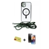 MARSİLYAN™- iPhone 11 Kılıf Eksen Özel Seri - Siyah 3D Antistatik Mat Seramik Nano Ekran Koruyucu + Rainbow Kamera Lens Koruma Cam - KI