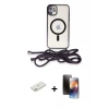 MARSİLYAN™- iPhone 11 Kılıf Eksen Özel Seri - Siyah 3D Antistatik Mat Seramik Nano Ekran Koruyucu + Renkli Kamera Lens Koruma Cam - TU