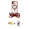 MARSİLYAN™- iPhone 11 Kılıf Eksen Özel Seri - Siyah Bilvis 3D Mat Cam Ekran Koruyucu + Kırmızı Rainbow Kamera Lens Koruma Cam