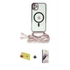 MARSİLYAN™- iPhone 11 Kılıf Eksen Özel Seri - Siyah Bilvis 3D Mat Cam Ekran Koruyucu + Kırmızı Rainbow Kamera Lens Koruma Cam