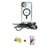 MARSİLYAN™- iPhone 11 Kılıf Eksen Özel Seri - Siyah Bilvis 3D Mat Cam Ekran Koruyucu + Kırmızı Rainbow Kamera Lens Koruma Cam