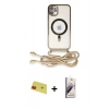 MARSİLYAN™- iPhone 11 Kılıf Eksen Özel Seri - Siyah Bilvis 3D Mat Cam Ekran Koruyucu + Kırmızı Rainbow Kamera Lens Koruma Cam