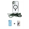 MARSİLYAN™- iPhone 11 Kılıf Eksen Özel Seri - Siyah Bilvis 3D Mat Cam Ekran Koruyucu + Neon Fosforlu Kamera Lens - MI