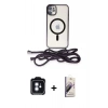 MARSİLYAN™- iPhone 11 Kılıf Eksen Özel Seri - Siyah Bilvis 3D Mat Cam Ekran Koruyucu + PVD Metal Kamera Lens - MI