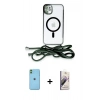 MARSİLYAN™- iPhone 11 Kılıf Eksen Özel Seri - Siyah Bilvis 3D Mat Cam Ekran Koruyucu + Neon Fosforlu Kamera Lens - YL