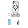 MARSİLYAN™- iPhone 11 Kılıf Eksen Özel Seri - Siyah Bilvis 3D Mat Cam Ekran Koruyucu + Neon Fosforlu Kamera Lens - MI