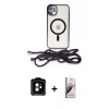 MARSİLYAN™- iPhone 11 Kılıf Eksen Özel Seri - Siyah Bilvis 3D Mat Cam Ekran Koruyucu + PVD Metal Kamera Lens - TU
