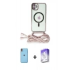 MARSİLYAN™- iPhone 11 Kılıf Eksen Özel Seri - Siyah Bilvis 5in1 3D Magic Cam Ekran Koruyucu + Neon Fosforlu Kamera Lens - TU