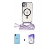 MARSİLYAN™- iPhone 11 Kılıf Eksen Özel Seri - Siyah Bilvis 5in1 3D Magic Cam Ekran Koruyucu + Neon Fosforlu Kamera Lens - TU