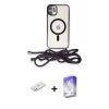 MARSİLYAN™- iPhone 11 Kılıf Eksen Özel Seri - Siyah Bilvis 5in1 3D Magic Cam Ekran Koruyucu + Pembe Renkli Kamera Lens Koruma Cam