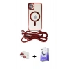 MARSİLYAN™- iPhone 11 Kılıf Eksen Özel Seri - Siyah Bilvis 5in1 5D Magic Hayalet Cam Ekran Koruyucu + Kırmızı Pers Alüminyum Kamera Lens