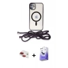 MARSİLYAN™- iPhone 11 Kılıf Eksen Özel Seri - Siyah Bilvis 5in1 5D Magic Hayalet Cam Ekran Koruyucu + Kırmızı Pers Alüminyum Kamera Lens