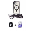 MARSİLYAN™- iPhone 11 Kılıf Eksen Özel Seri - Siyah Bilvis 5in1 5D Magic Hayalet Cam Ekran Koruyucu + PVD Metal Kamera Lens - MI