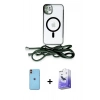 MARSİLYAN™- iPhone 11 Kılıf Eksen Özel Seri - Siyah Bilvis 5in1 5D Magic Hayalet Cam Ekran Koruyucu + Neon Fosforlu Kamera Lens - TU