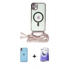 MARSİLYAN™- iPhone 11 Kılıf Eksen Özel Seri - Siyah Bilvis 5in1 5D Magic Hayalet Cam Ekran Koruyucu + Neon Fosforlu Kamera Lens - TU