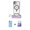 MARSİLYAN™- iPhone 11 Kılıf Eksen Özel Seri - Siyah Bilvis 5in1 5D Magic Hayalet Cam Ekran Koruyucu + Neon Fosforlu Kamera Lens - TU