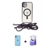 MARSİLYAN™- iPhone 11 Kılıf Eksen Özel Seri - Siyah Bilvis 5in1 5D Magic Hayalet Cam Ekran Koruyucu + Neon Fosforlu Kamera Lens - TU