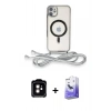 MARSİLYAN™- iPhone 11 Kılıf Eksen Özel Seri - Siyah Bilvis 5in1 5D Magic Hayalet Cam Ekran Koruyucu + PVD Metal Kamera Lens - TU