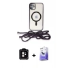 MARSİLYAN™- iPhone 11 Kılıf Eksen Özel Seri - Siyah Bilvis 5in1 5D Magic Hayalet Cam Ekran Koruyucu + PVD Metal Kamera Lens - TU