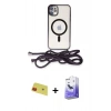 MARSİLYAN™- iPhone 11 Kılıf Eksen Özel Seri - Siyah Bilvis 5in1 5D Magic Hayalet Cam Ekran Koruyucu + Rainbow Kamera Lens Koruma Cam - KI