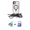 MARSİLYAN™- iPhone 11 Kılıf Eksen Özel Seri - Siyah Bilvis 5in1 5D Magic Hayalet Cam Ekran Koruyucu + Raze Metal Kamera Lens - MI