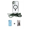 MARSİLYAN™- iPhone 11 Kılıf Eksen Özel Seri - Siyah Bilvis Hayalet Cam Ekran Koruyucu + Neon Fosforlu Kamera Lens - MI