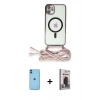 MARSİLYAN™- iPhone 11 Kılıf Eksen Özel Seri - Siyah Bilvis Hayalet Cam Ekran Koruyucu + Neon Fosforlu Kamera Lens - MI