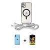 MARSİLYAN™- iPhone 11 Kılıf Eksen Özel Seri - Siyah Buffer Cam Ekran Koruyucu + Mavi Neon Fosforlu Kamera Lens