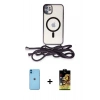 MARSİLYAN™- iPhone 11 Kılıf Eksen Özel Seri - Siyah Buffer Cam Ekran Koruyucu + Mavi Neon Fosforlu Kamera Lens
