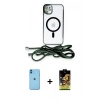 MARSİLYAN™- iPhone 11 Kılıf Eksen Özel Seri - Siyah Buffer Cam Ekran Koruyucu + Mavi Neon Fosforlu Kamera Lens