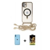 MARSİLYAN™- iPhone 11 Kılıf Eksen Özel Seri - Siyah Buffer Cam Ekran Koruyucu + Mavi Neon Fosforlu Kamera Lens