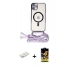 MARSİLYAN™- iPhone 11 Kılıf Eksen Özel Seri - Siyah Buffer Cam Ekran Koruyucu + Pembe Renkli Kamera Lens Koruma Cam