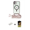 MARSİLYAN™- iPhone 11 Kılıf Eksen Özel Seri - Siyah Buffer Cam Ekran Koruyucu + Pembe Renkli Kamera Lens Koruma Cam