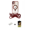 MARSİLYAN™- iPhone 11 Kılıf Eksen Özel Seri - Siyah Buffer Cam Ekran Koruyucu + Pembe Renkli Kamera Lens Koruma Cam