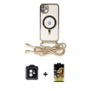 MARSİLYAN™- iPhone 11 Kılıf Eksen Özel Seri - Siyah Buffer Cam Ekran Koruyucu + PVD Metal Kamera Lens - MI
