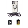 MARSİLYAN™- iPhone 11 Kılıf Eksen Özel Seri - Siyah Buffer Cam Ekran Koruyucu + PVD Metal Kamera Lens - SH
