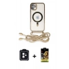 MARSİLYAN™- iPhone 11 Kılıf Eksen Özel Seri - Siyah Buffer Cam Ekran Koruyucu + PVD Metal Kamera Lens - SH
