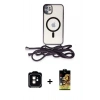 MARSİLYAN™- iPhone 11 Kılıf Eksen Özel Seri - Siyah Buffer Cam Ekran Koruyucu + PVD Metal Kamera Lens - TU