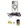 MARSİLYAN™- iPhone 11 Kılıf Eksen Özel Seri - Siyah Buffer Cam Ekran Koruyucu + Rainbow Kamera Lens Koruma Cam - KI